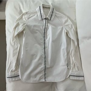 Balenciaga patent leather collar white blouse shirt 38